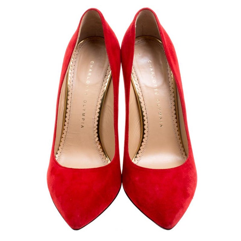 Charlotte Olympia Red Suede Monroe Pointed Toe Pumps Size 38.5 For Sale ...