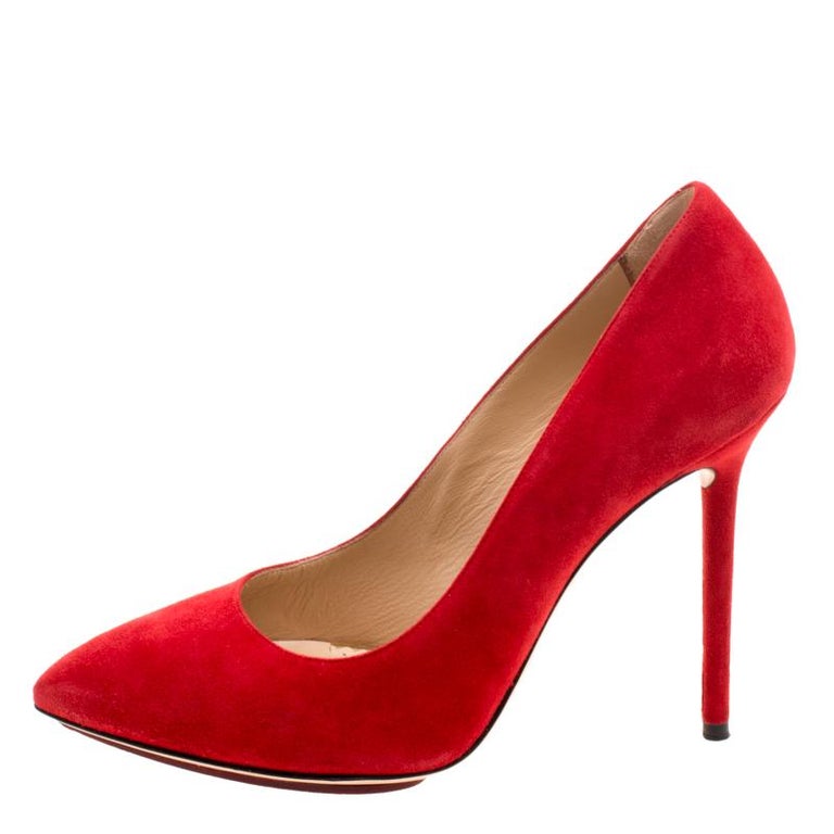 Charlotte Olympia Red Suede Monroe Pointed Toe Pumps Size 38.5 For Sale ...