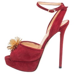 Charlotte Olympia Red Suede Orbital Pomeline Platform Sandals Size 36.5