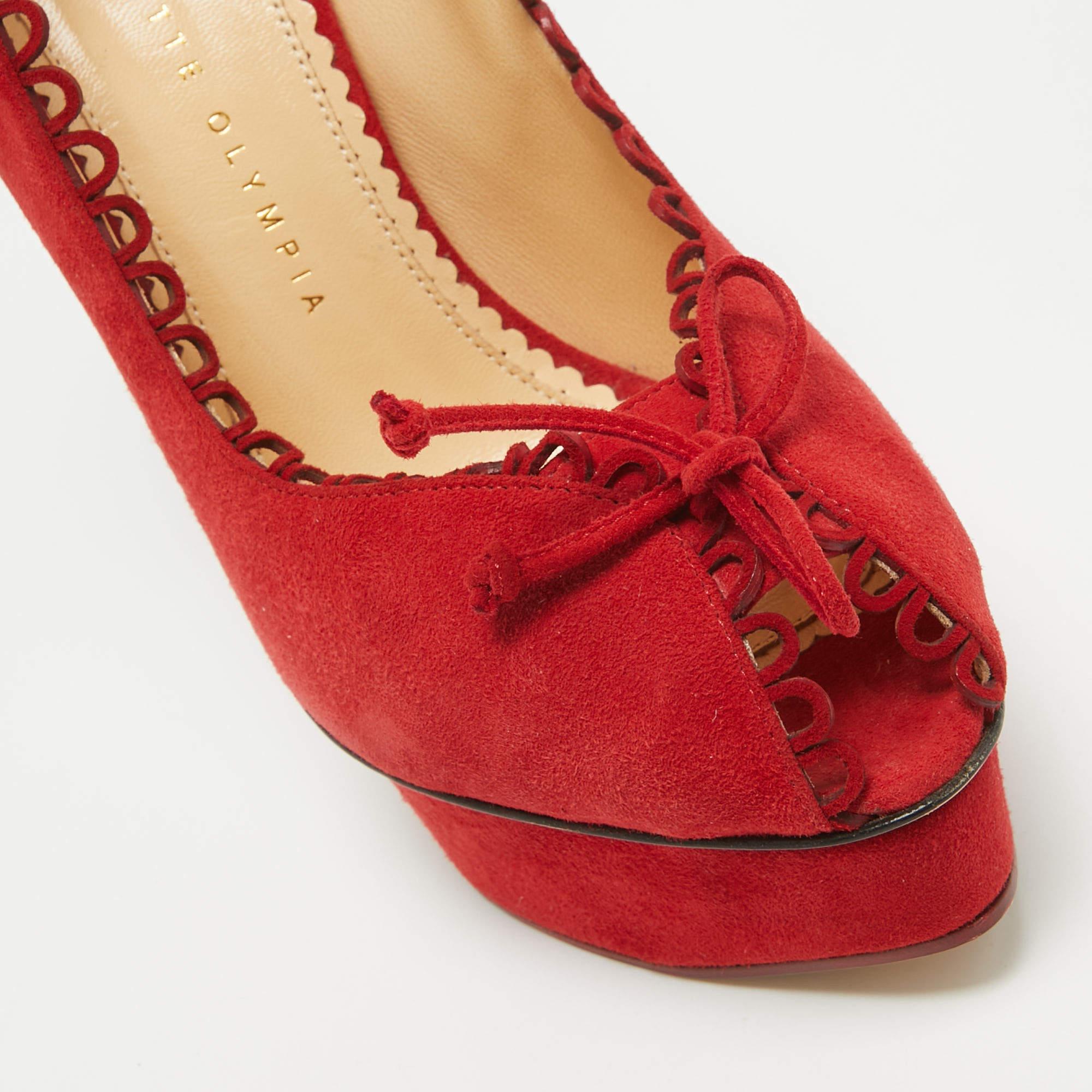 Charlotte Olympia escarpins à plateforme en daim rouge taille 40,5 en vente 3
