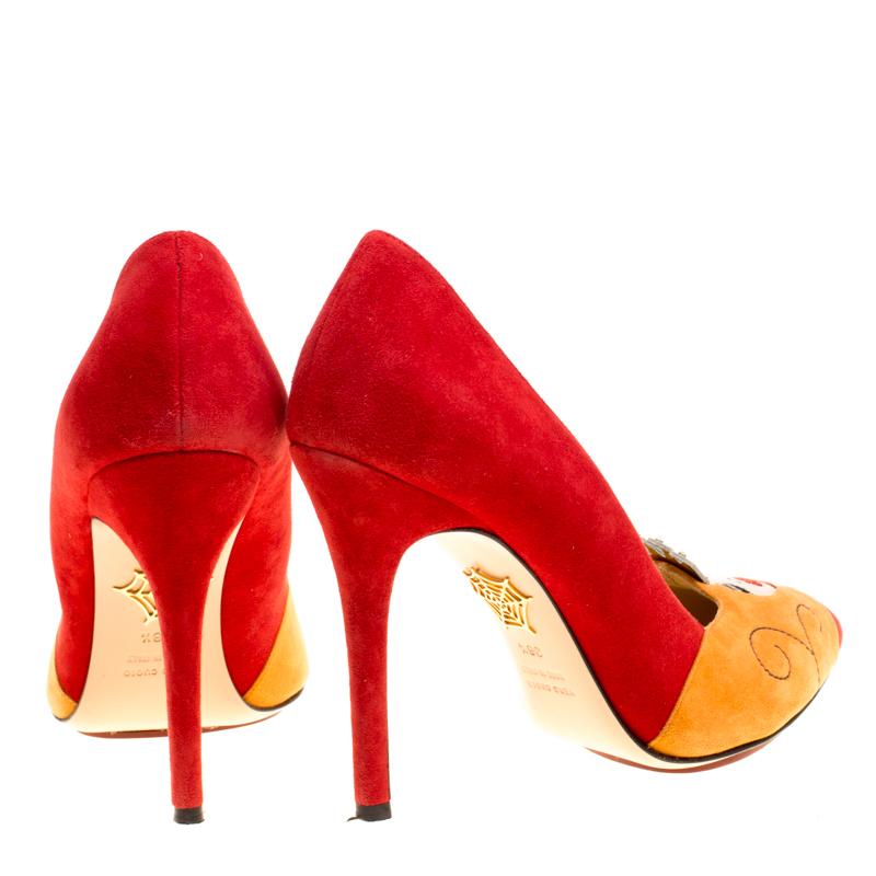 Orange Charlotte Olympia Red Suede Sleeping Beauty Pumps Size 38.5