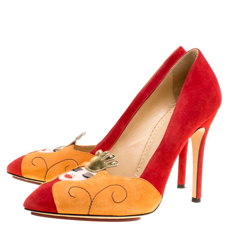 Women's Charlotte Olympia Red Suede Sleeping Beauty Pumps Size 38.5