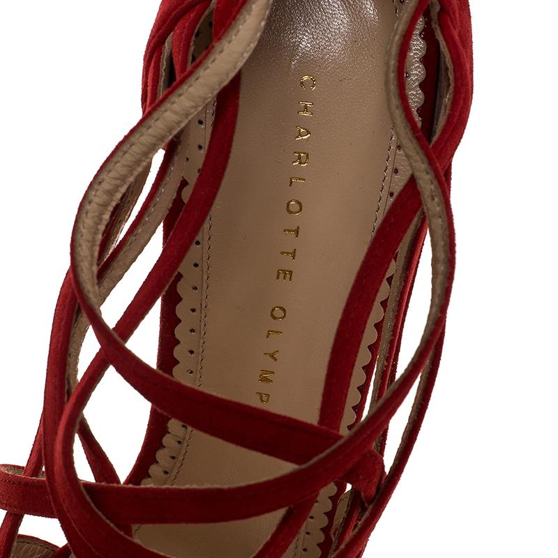 Charlotte Olympia Red Suede Strappy Platform Sandals Size 40 2