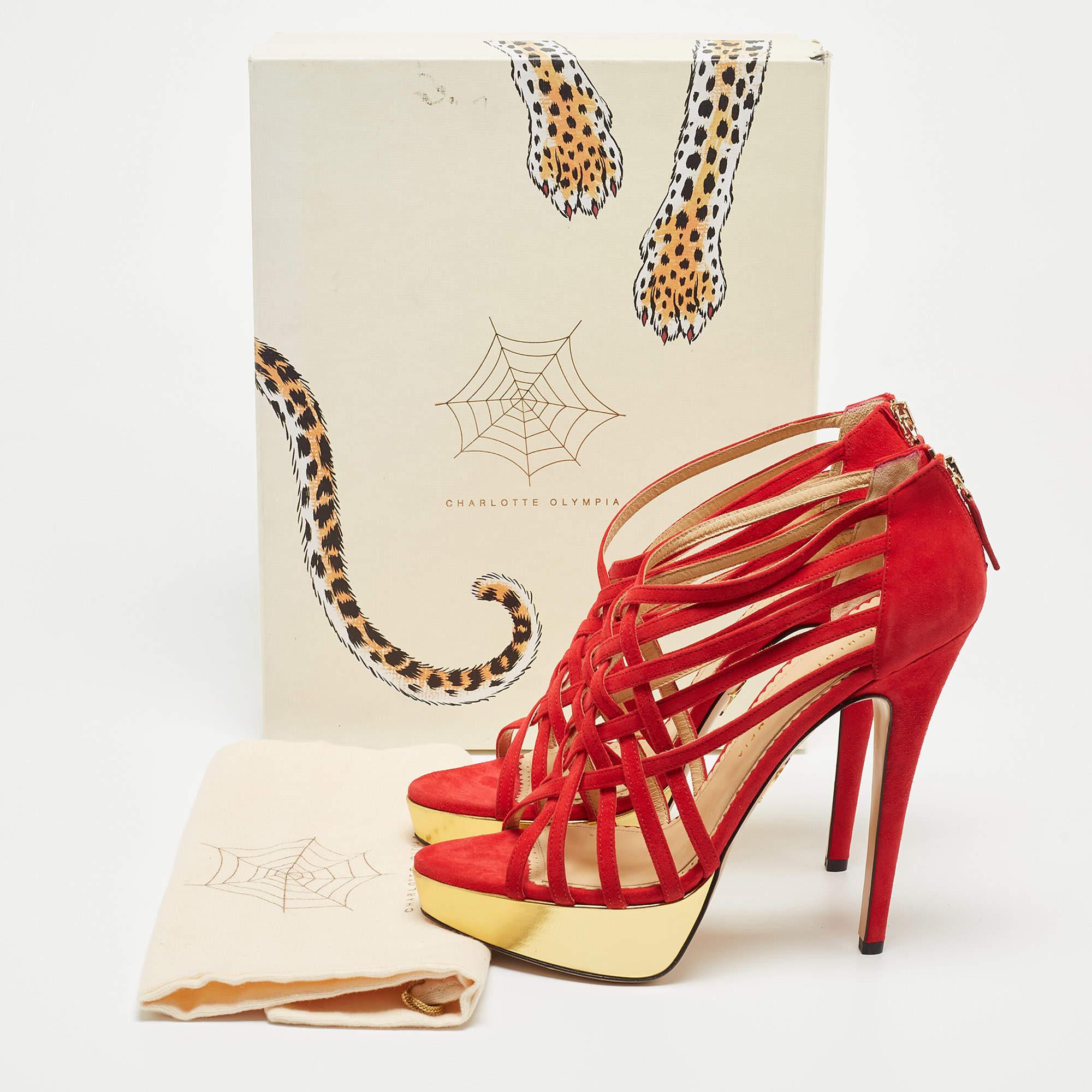 Charlotte Olympia Red Suede Strappy Platform Sandals Size 40 4