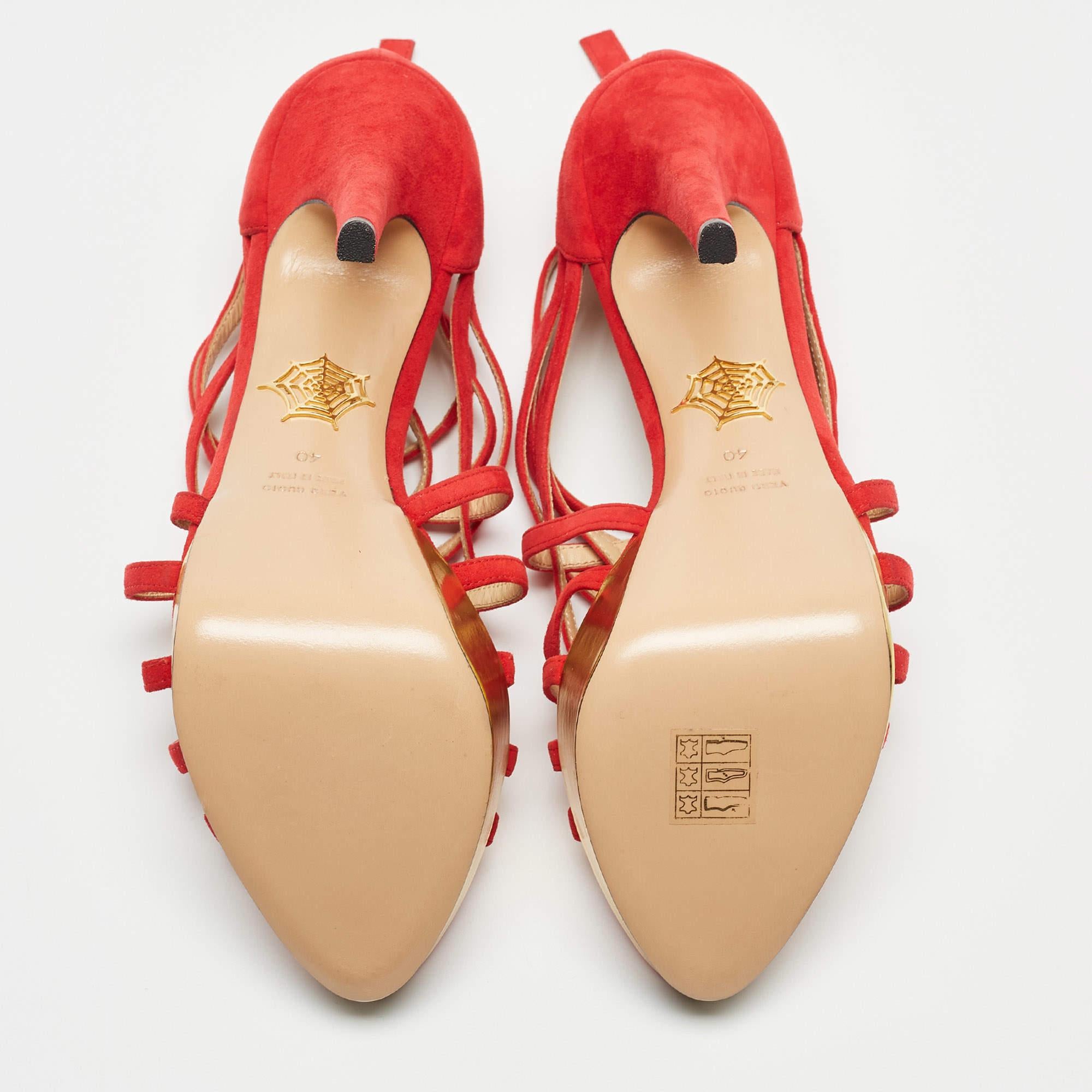 Charlotte Olympia Red Suede Strappy Platform Sandals Size 40 For Sale 5