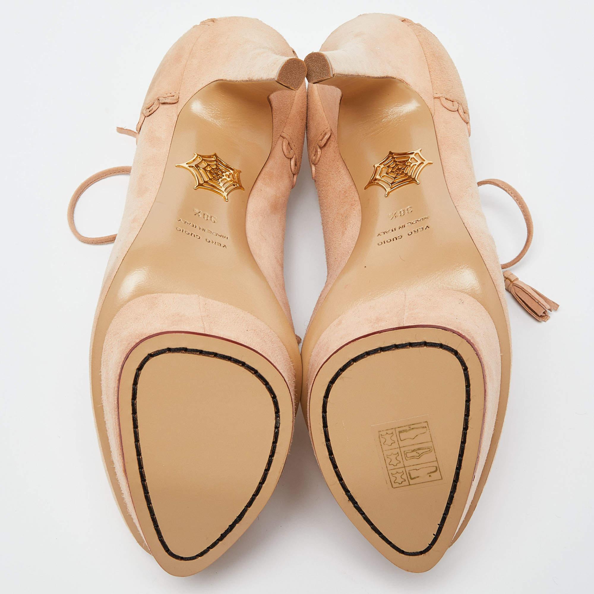 Charlotte Olympia Salmon Peach Suede Dolly Platform Pumps Size 38.5 1