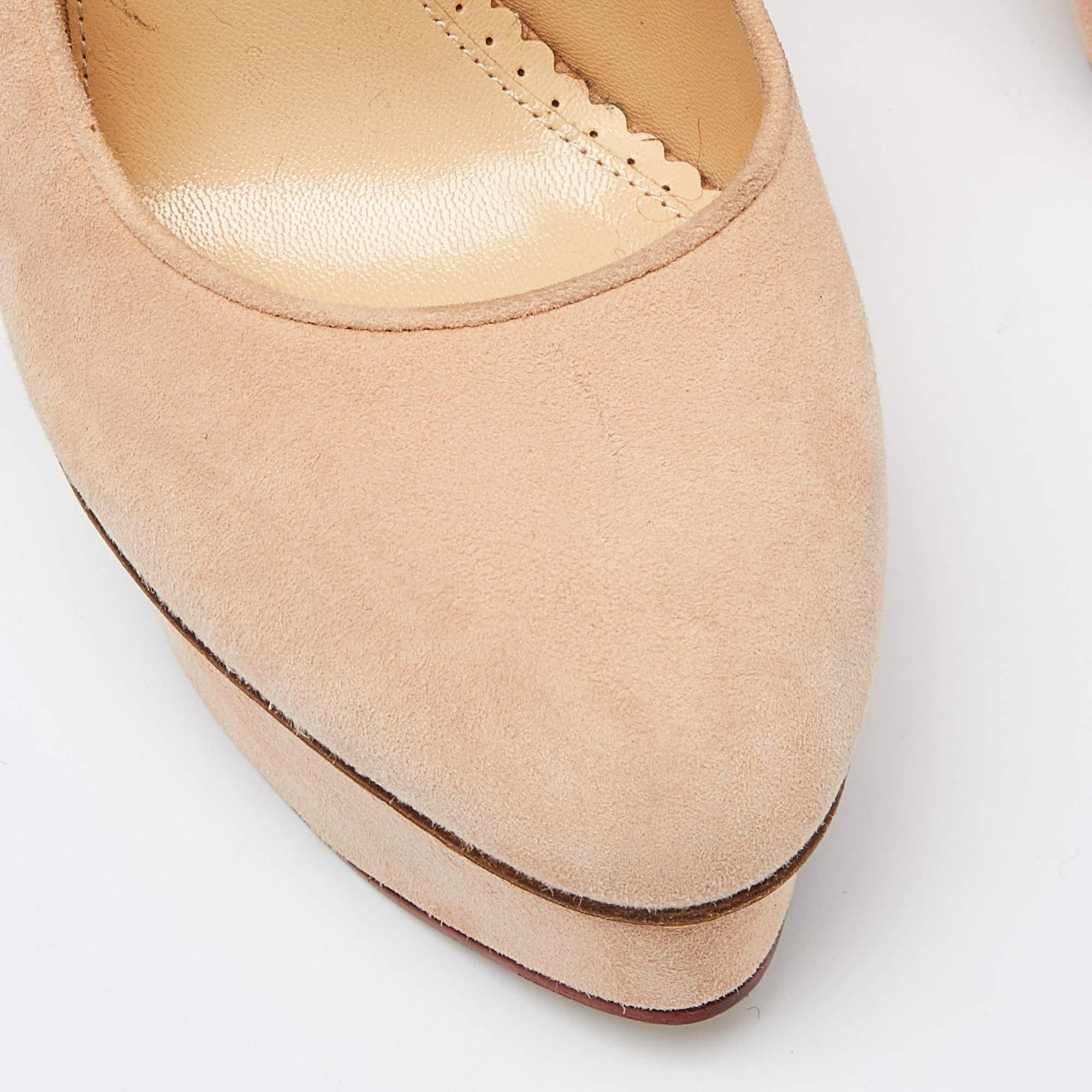 Charlotte Olympia Salmon Peach Suede Dolly Platform Pumps Size 38.5 2