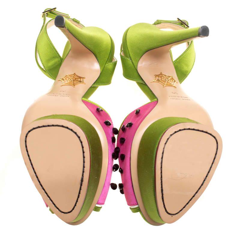 Women's Charlotte Olympia Satin Mouthwatering Crystal Embellished Platform Sandals 39