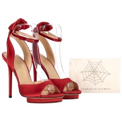 Charlotte Olympia Satin Platform Sandals With A Half-Bow Detail