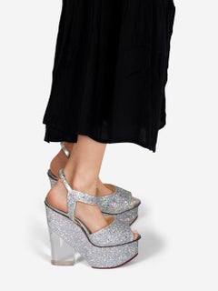 Charlotte Olympia Silver Glitter Platform Heels Size IT 37