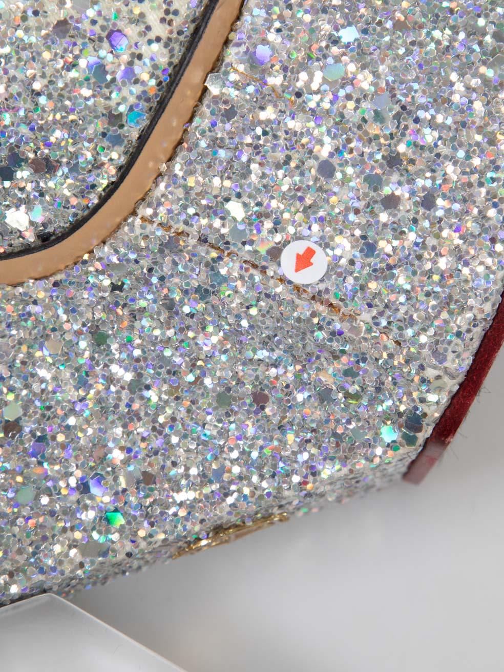 Charlotte Olympia Silver Glitter Platform Heels Size IT 37 For Sale 3