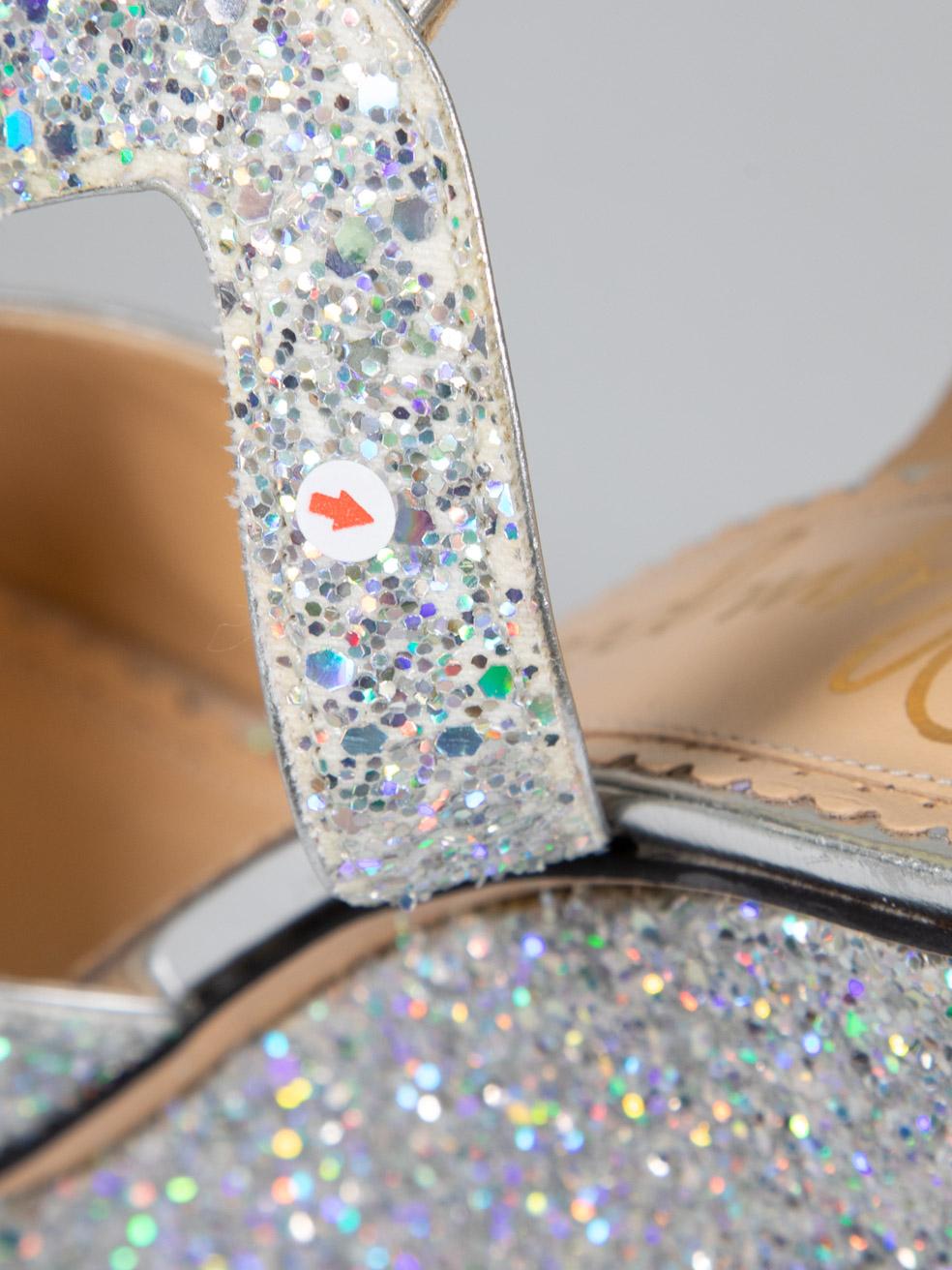 Charlotte Olympia Silver Glitter Platform Heels Size IT 37 For Sale 5
