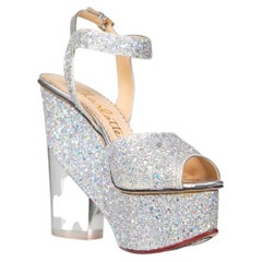 Charlotte Olympia Silver Glitter Platform Heels Size IT 37