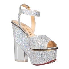 Charlotte Olympia Silver Glitter Platform Heels Taglia IT 37