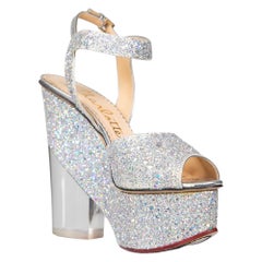 Charlotte Olympia Silver Glitter Platform Heels Size IT 37
