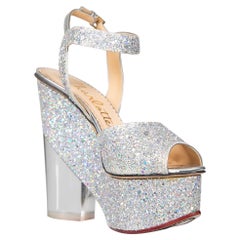 Charlotte Olympia Silver Glitter Platform Heels Size IT 37