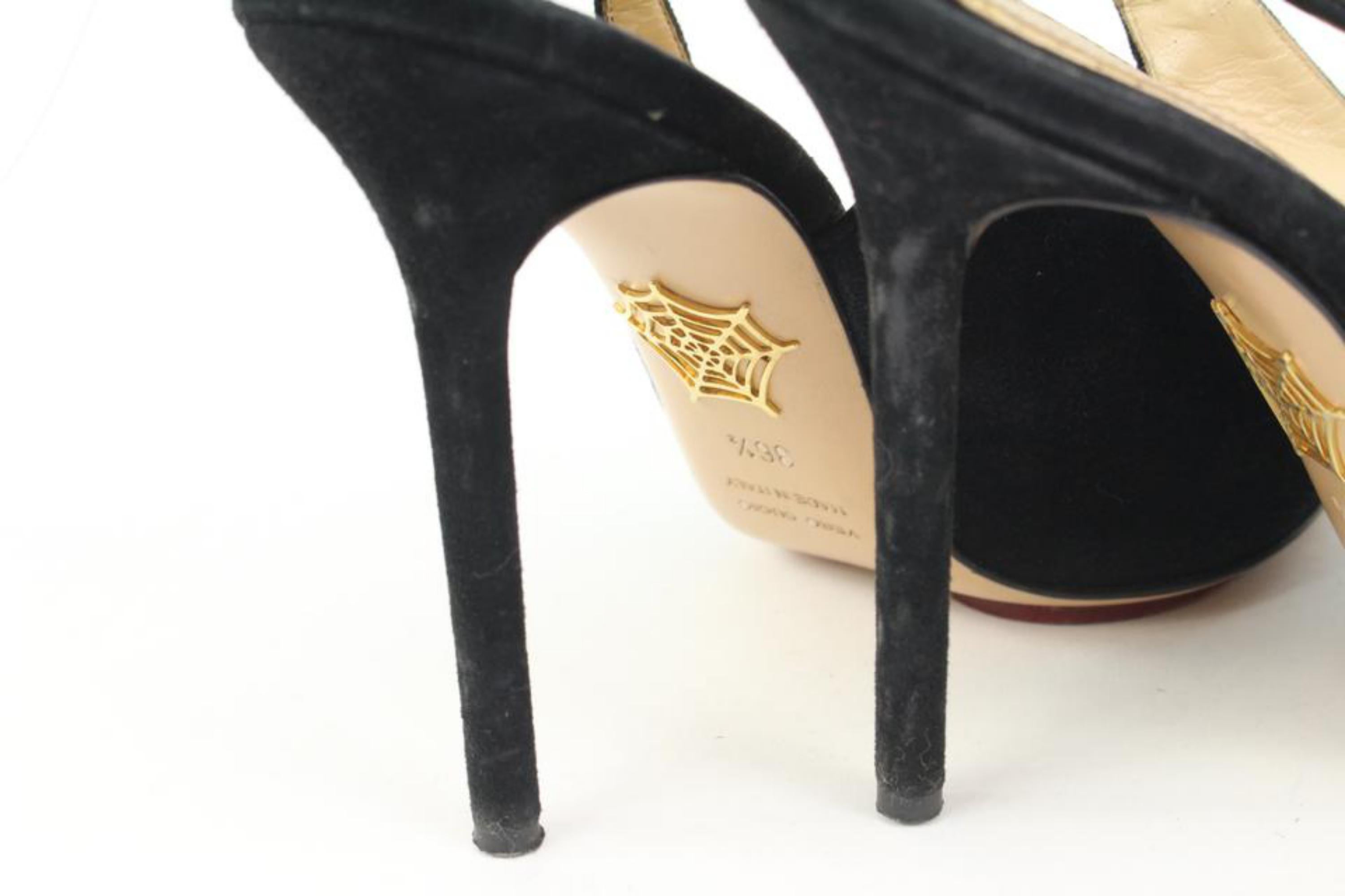 Women's Charlotte Olympia Size 36.5 Black Suede Slingback Heels 50co37s For Sale