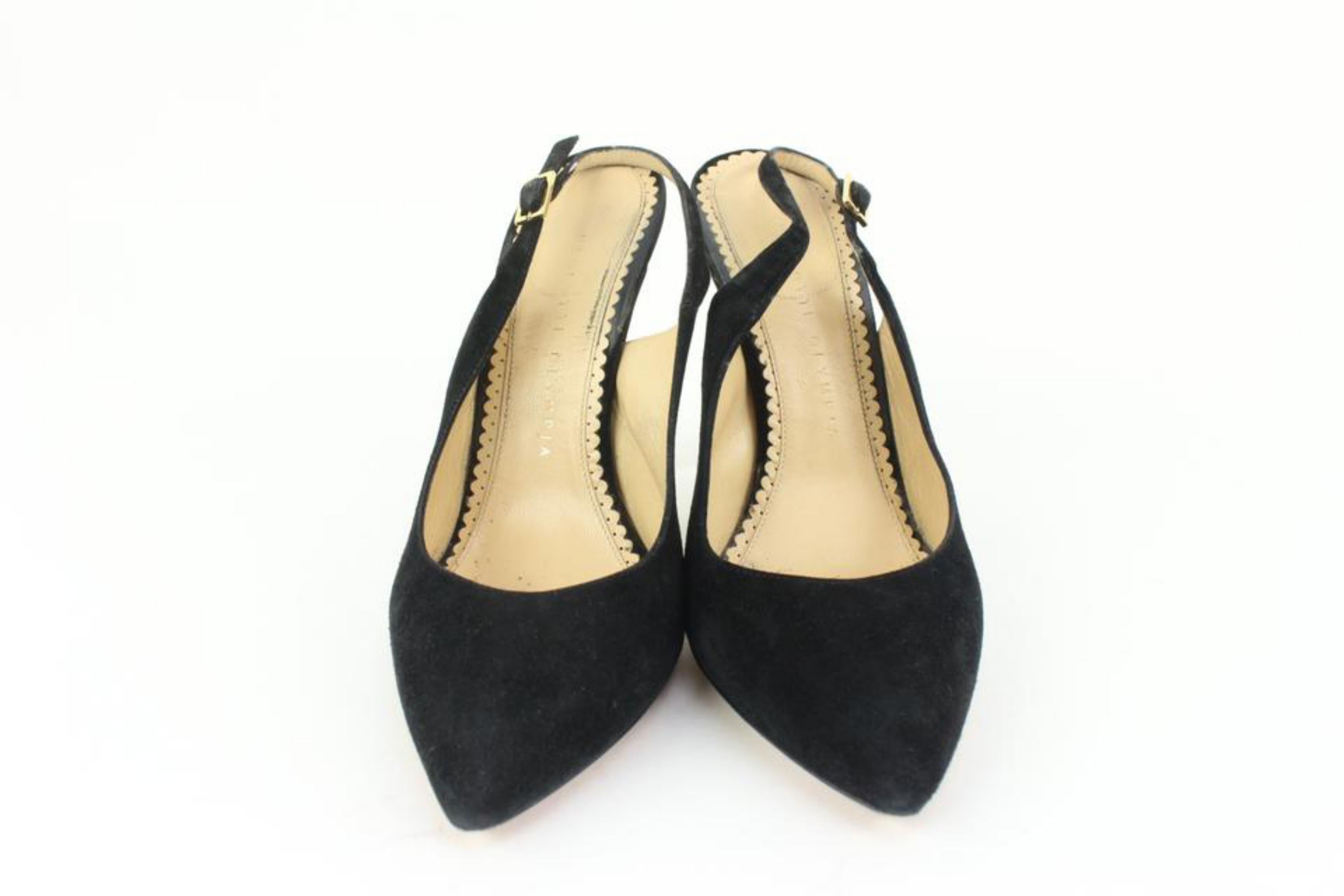 Charlotte Olympia Size 36.5 Black Suede Slingback Heels 50co37s For Sale 1