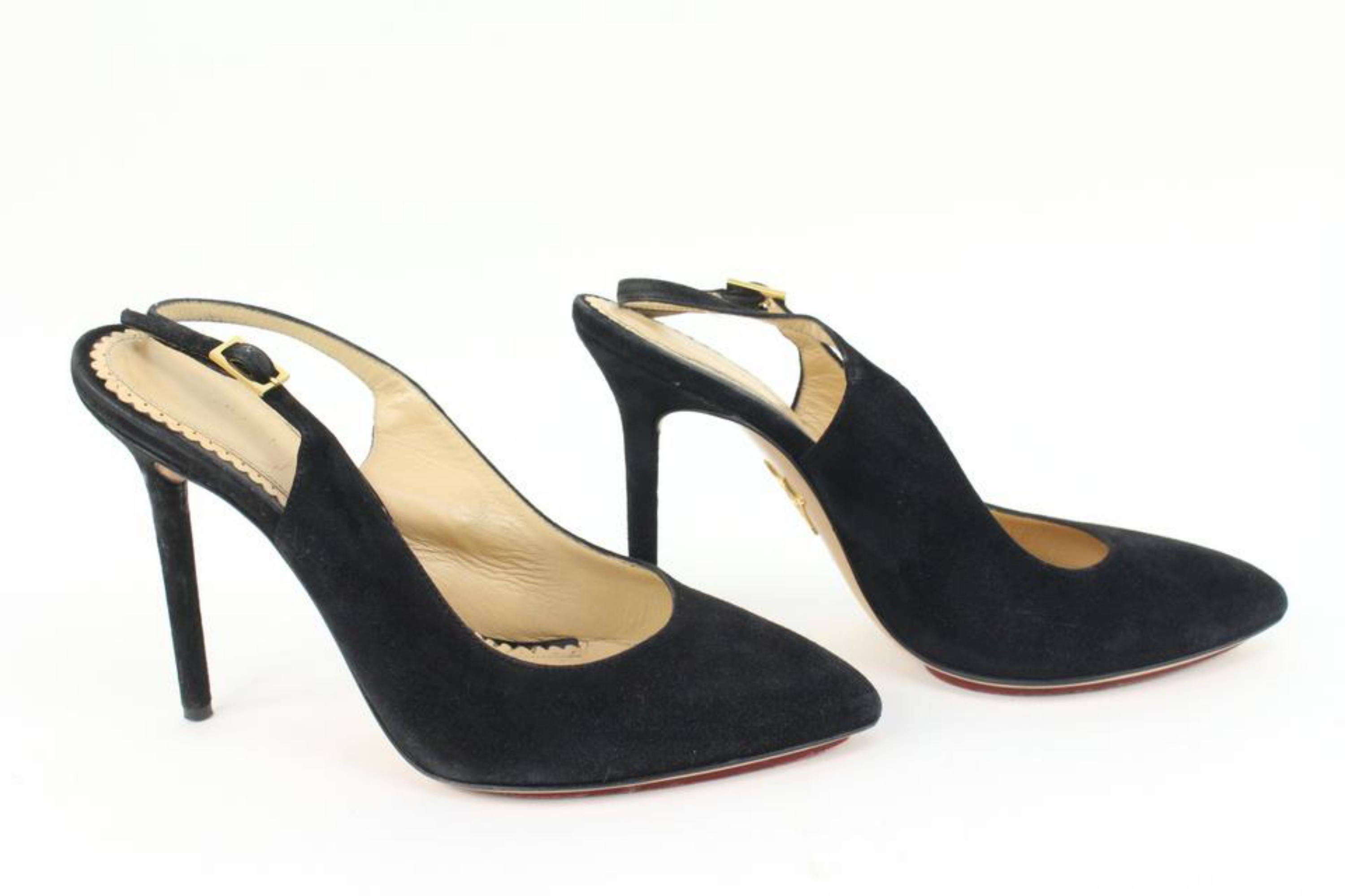 Charlotte Olympia Size 36.5 Black Suede Slingback Heels 50co37s For Sale 2