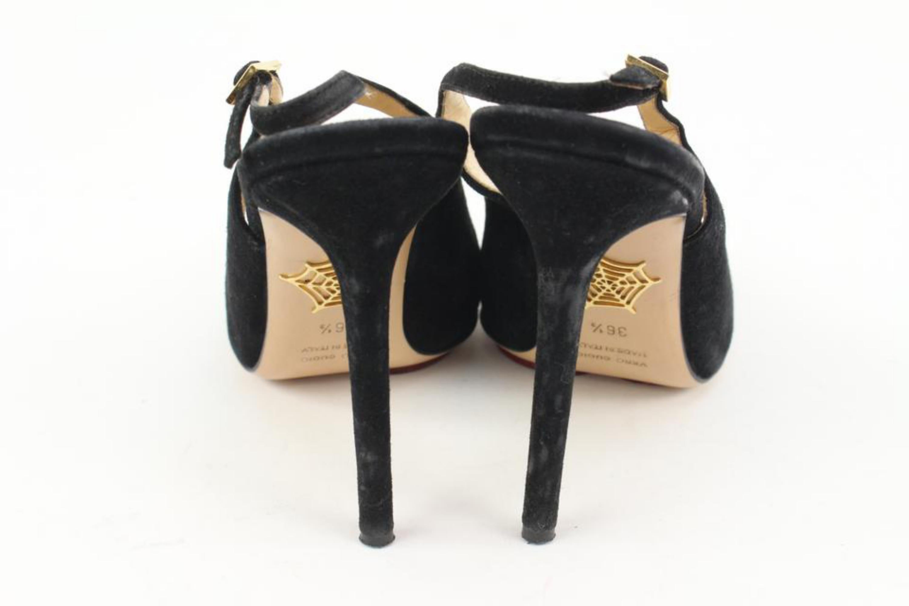 Charlotte Olympia Size 36.5 Black Suede Slingback Heels 50co37s For Sale 3