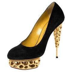Charlotte Olympia Pumps in pelle scamosciata con tacco scolpito in oro Objet d'art Taglia 39