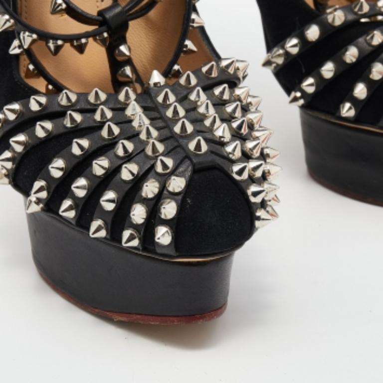 Women's Charlotte Olympia Suede Studded Strappy Ankle Strap Platform Sandals Size 38 For Sale