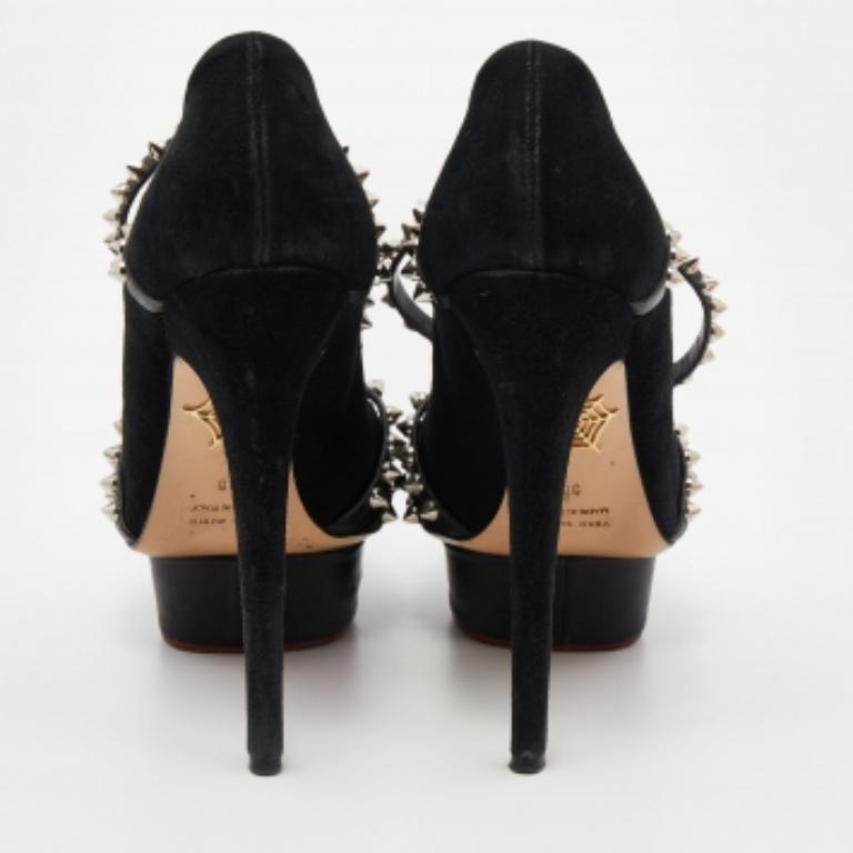 Charlotte Olympia Suede Studded Strappy Ankle Strap Platform Sandals Size 38 For Sale 1