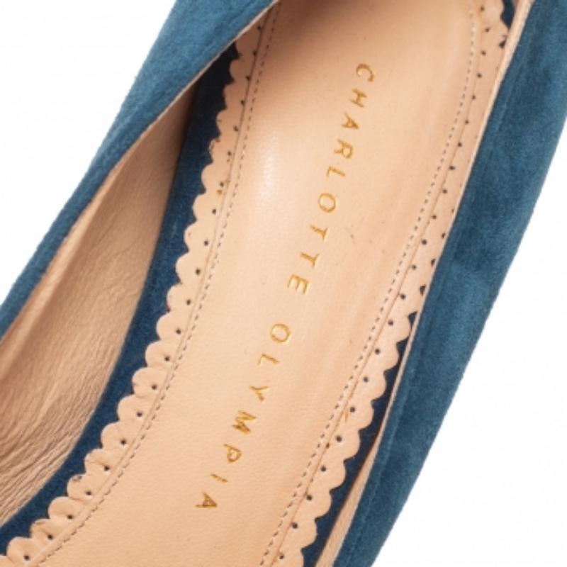 Women's Charlotte Olympia Teal Blue Suede Dolly Platform Pumps Size 38