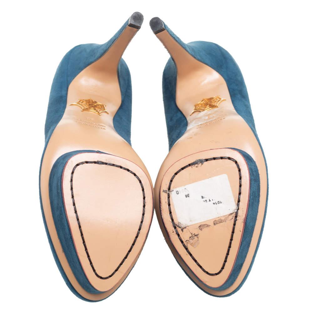 Charlotte Olympia Teal Blue Suede Dolly Platform Pumps Size 38 2
