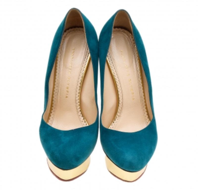 Blu Charlotte Olympia - Pumps con piattaforma Dolly in pelle scamosciata blu alzavola - taglia 39 in vendita