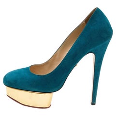Charlotte Olympia Teal Blue Suede Dolly Platform Pumps Size 39