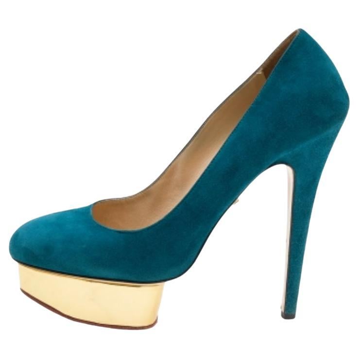 Charlotte Olympia - Pumps con piattaforma Dolly in pelle scamosciata blu alzavola - taglia 39