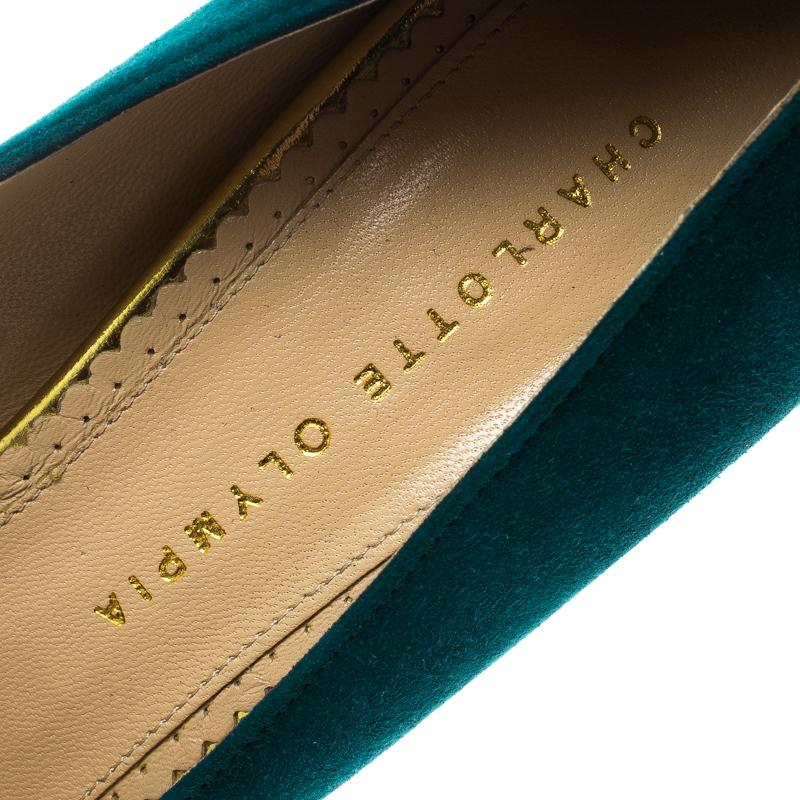 Charlotte Olympia Teal Blue Suede Dolly Platform Pumps Size 40 1
