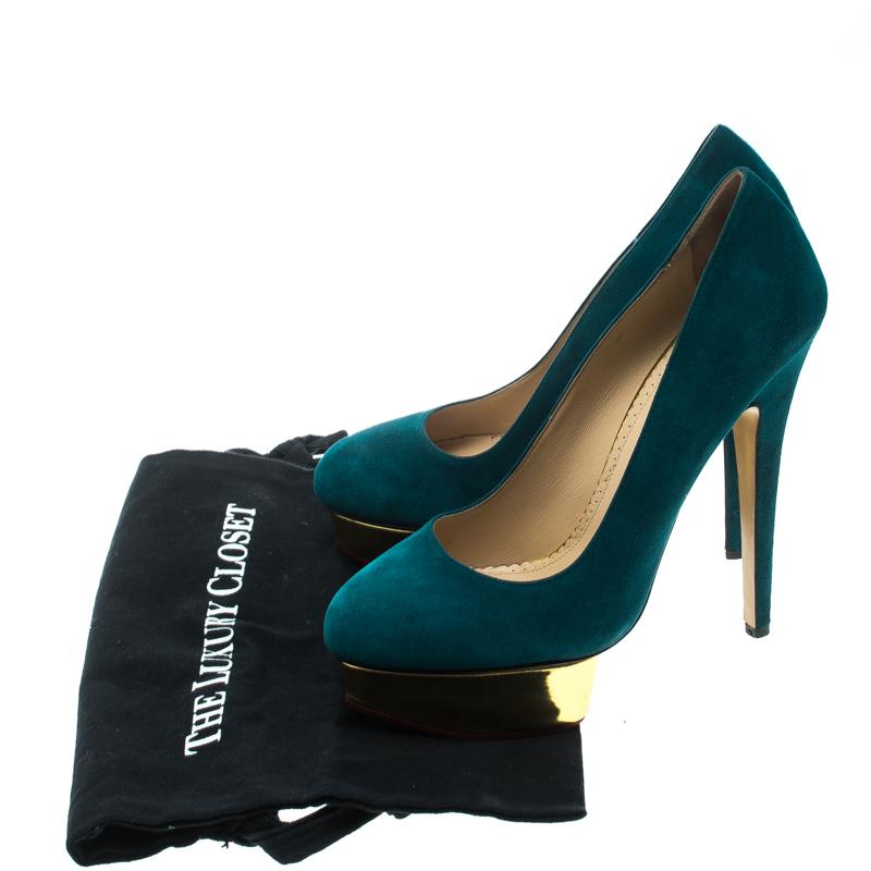 Charlotte Olympia Teal Blue Suede Dolly Platform Pumps Size 40 2