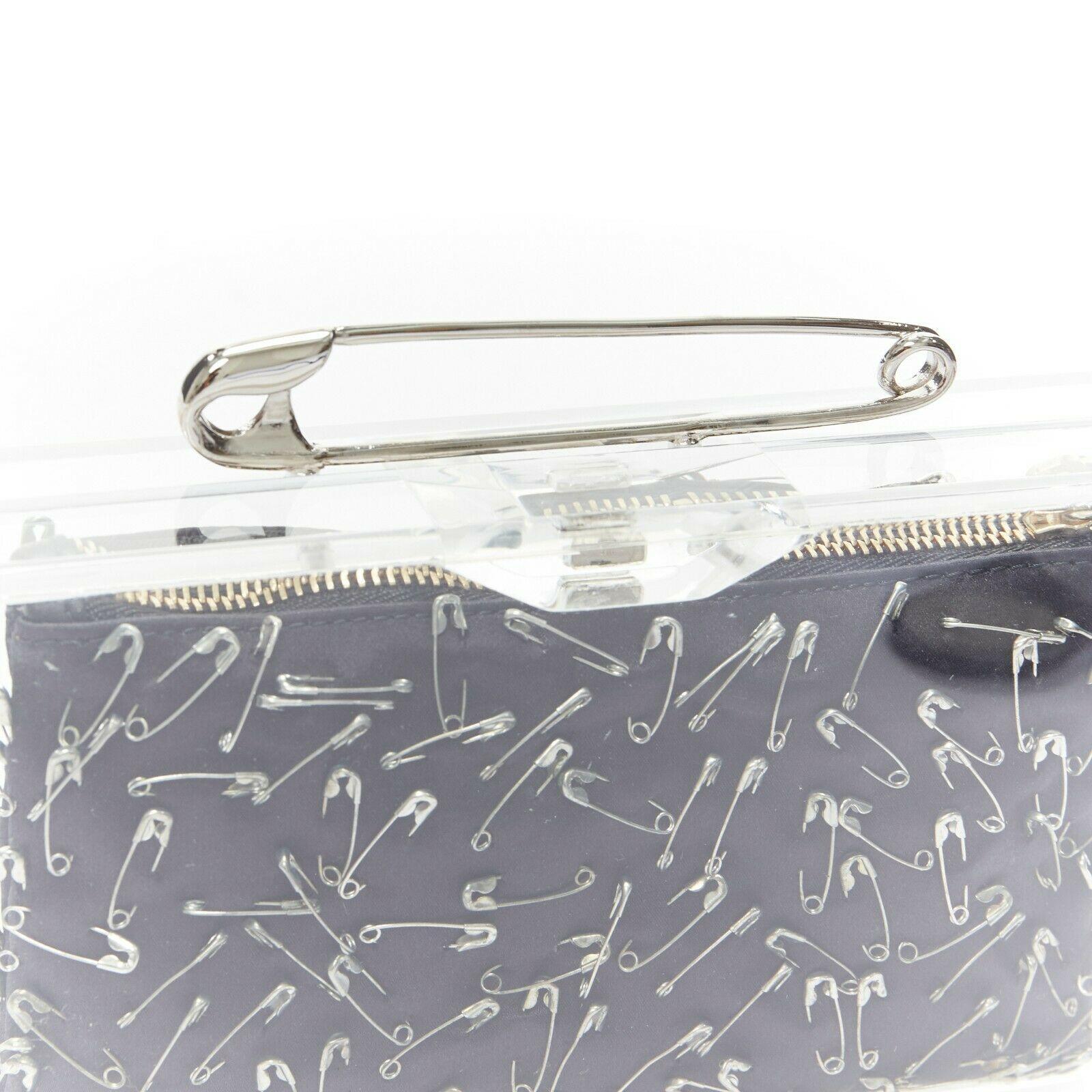 CHARLOTTE OLYMPIA TOM BINNS Punk Pandora safety pin clear box satin clutch In Excellent Condition In Hong Kong, NT