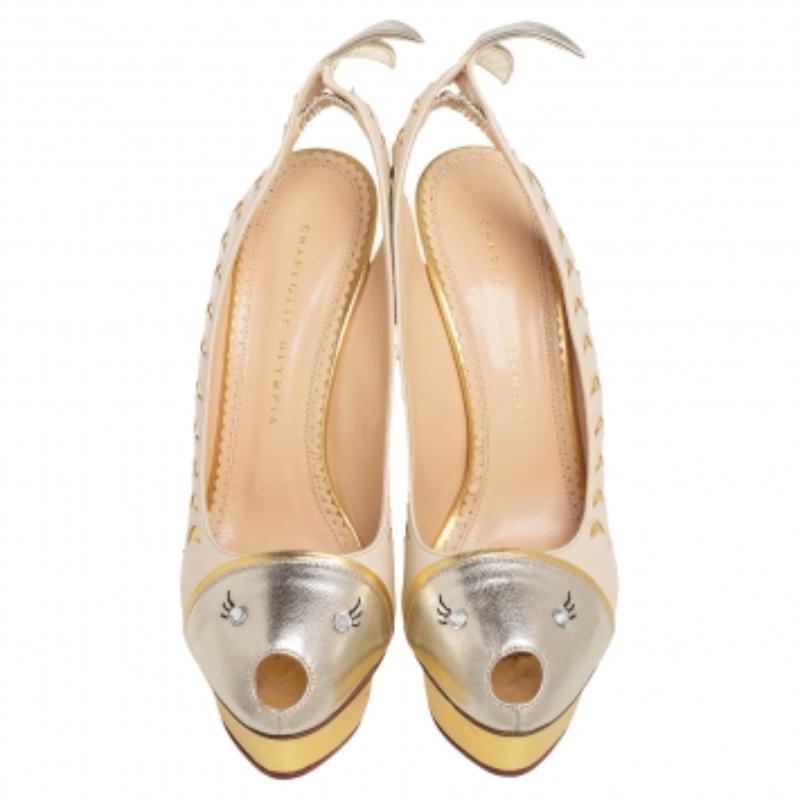 Beige Charlotte Olympia Sandali con piattaforma in pelle di mare di tre colori misura 39