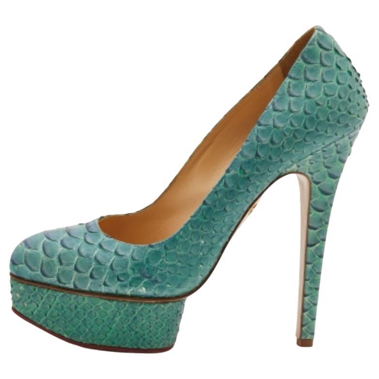 Charlotte Olympia Turquoise Bleu Python Cuir Priscilla Platform Pumps Size 38