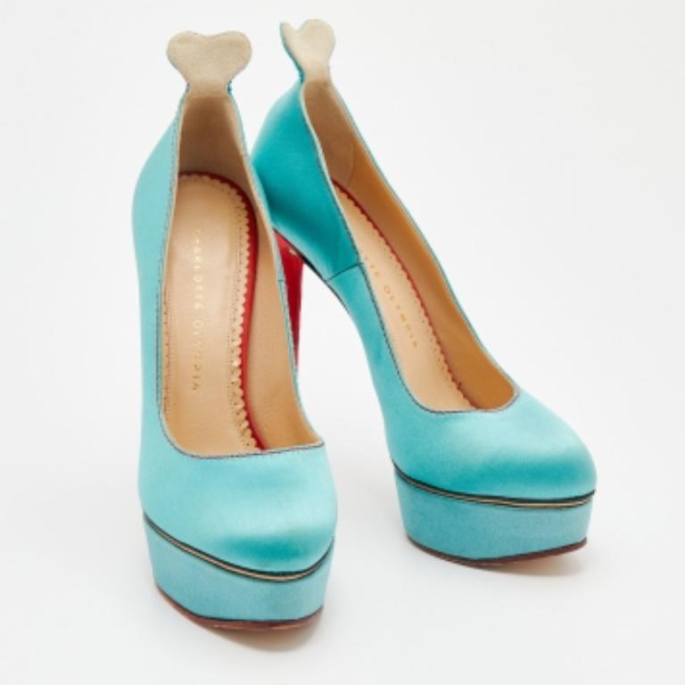 Bleu Charlotte Olympia escarpins compensés Josephine turquoise/rouge taille 38 en vente