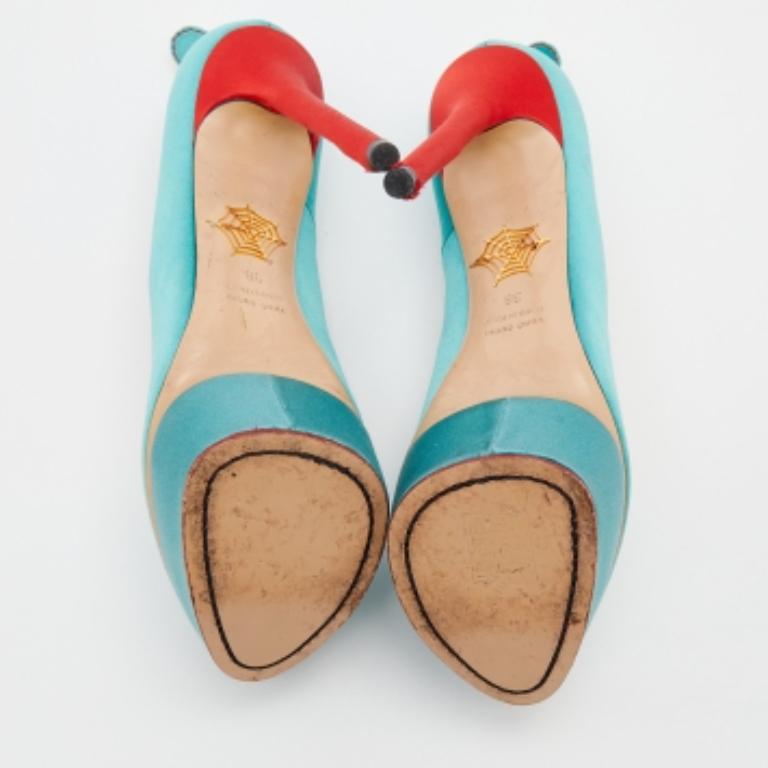 Charlotte Olympia escarpins compensés Josephine turquoise/rouge taille 38 en vente 1