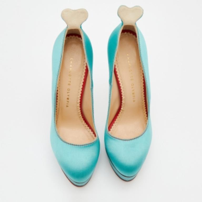 Charlotte Olympia escarpins compensés Josephine turquoise/rouge taille 38 en vente 3