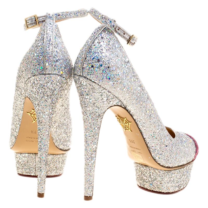 Charlotte Olympia Two Tone Glitter Kiss Me Dolores! Ankle Strap Platform Pumps S 2