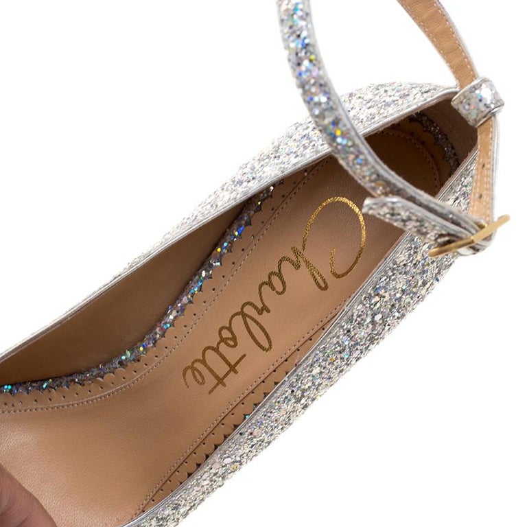 Charlotte Olympia Two Tone Glitter Kiss Me Dolores! Ankle Strap Platform Pumps S For Sale at 1stdibs
