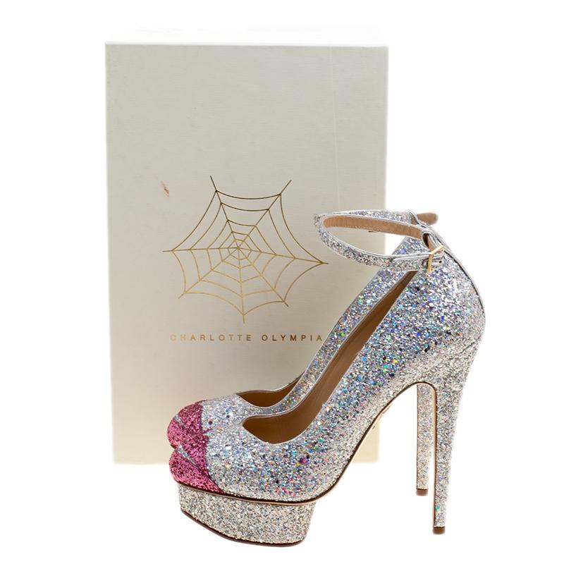 Charlotte Olympia Two Tone Glitter Kiss Me Dolores! Ankle Strap Platform Pumps S 3