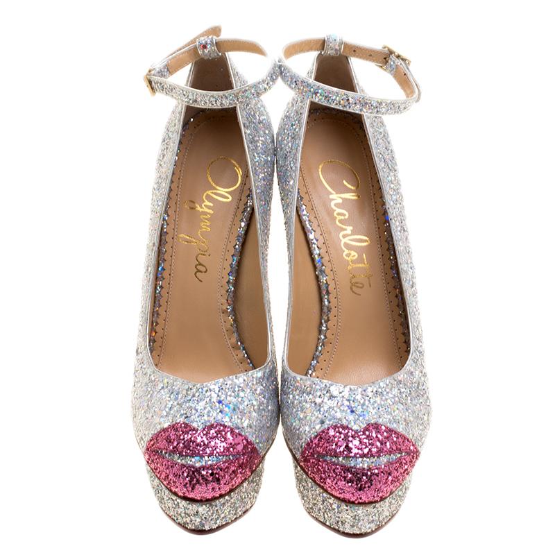 Charlotte Olympia Two Tone Glitter Kiss Me Dolores! Ankle Strap Pumps Size 40 1