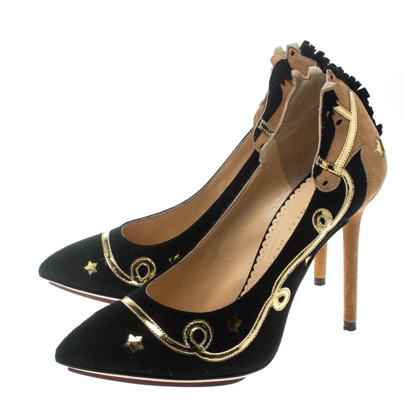 Charlotte Olympia Two Tone Suede Giddy Up Pumps Size 35.5 In New Condition In Dubai, Al Qouz 2