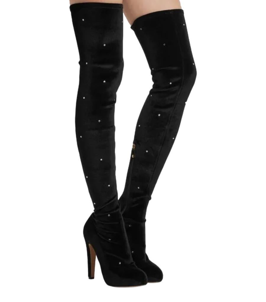 Women's Charlotte Olympia Velvet Crystal Embellished Over-The-Knee Boots