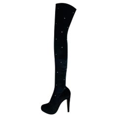 Charlotte Olympia Velvet Crystal Embellished Over-The-Knee Boots