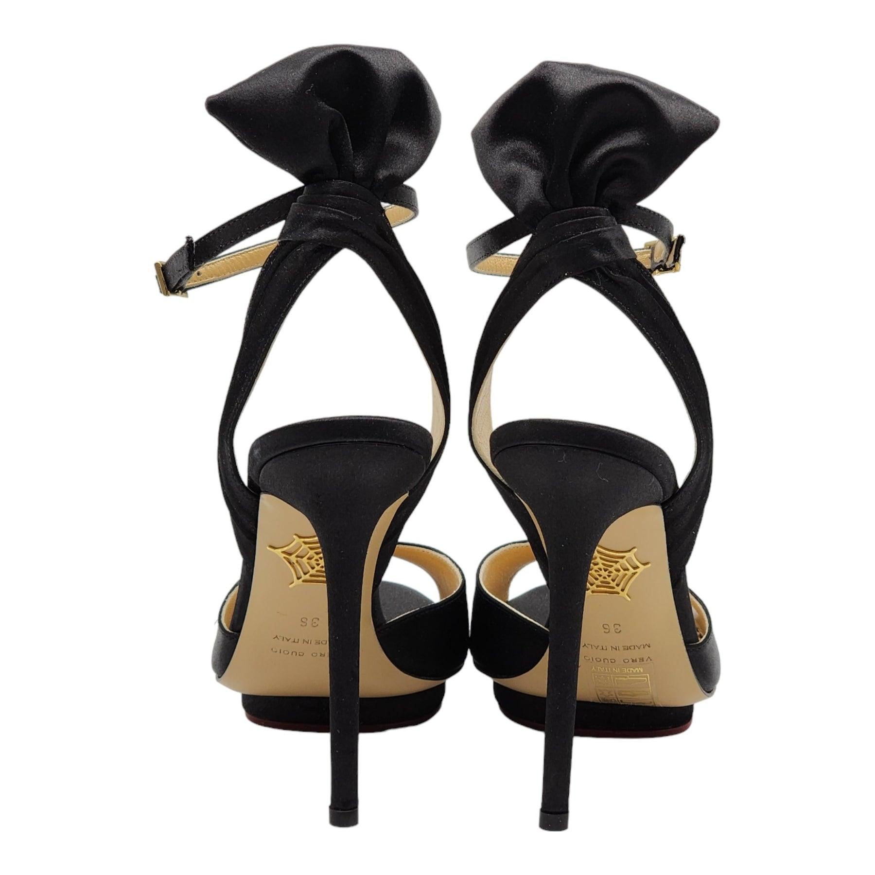 Charlotte Olympia Wallace Bow-Back Satin Evening Pumps Black In Excellent Condition In Los Angeles, CA