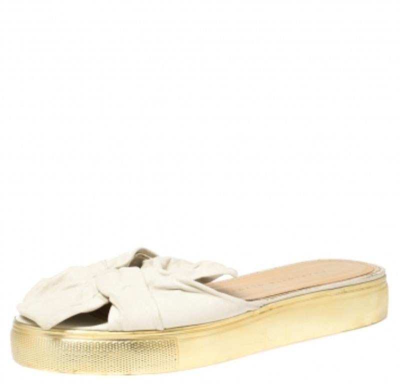 Charlotte Olympia White Leather Knotted Bow Slides Size 36 For Sale 3