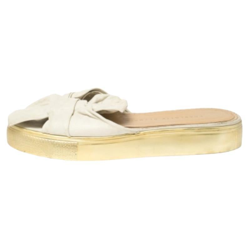 Charlotte Olympia White Leather Knotted Bow Slides Size 36 For Sale